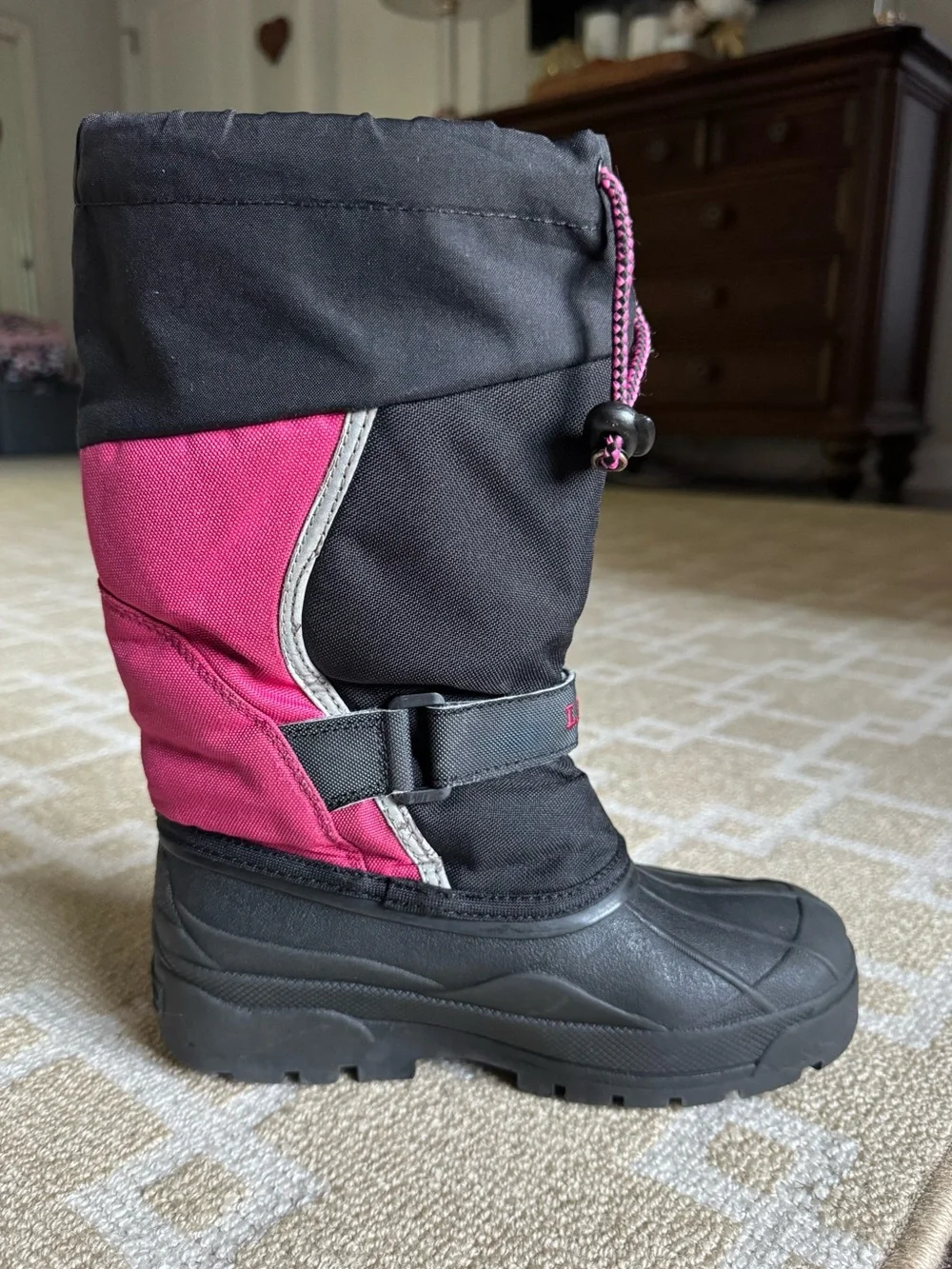 L.L. Bean Kids Insulated Waterproof Snow Boots Black Pink Girls Size 3